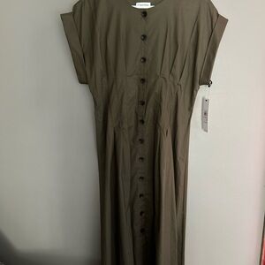 Calvin Klein Olive Midi Dress with Buttons